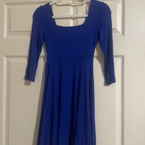 Blue long sleeve mini dress.